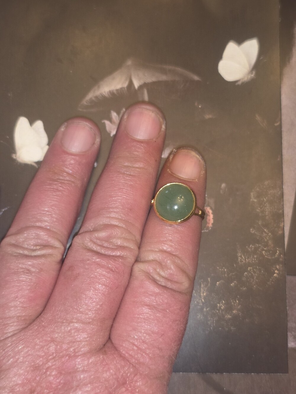 Green Jade Adjustable Gold Tone Ring